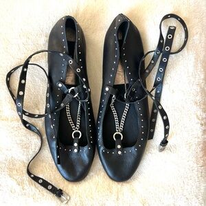 DOLCE VITA Patina Leather Studded Ballet Flats with Chain Accent